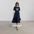 Vestido Camiseta Midi Estampado de Algodão