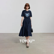Vestido Camiseta Midi Estampado de Algodão