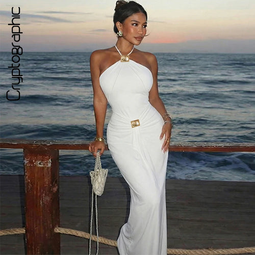 Vestido Longo Feminino Frente Única com Franzidos