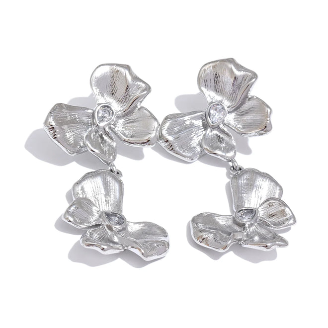Brinco Pendente Flor com Laço e Zircônia