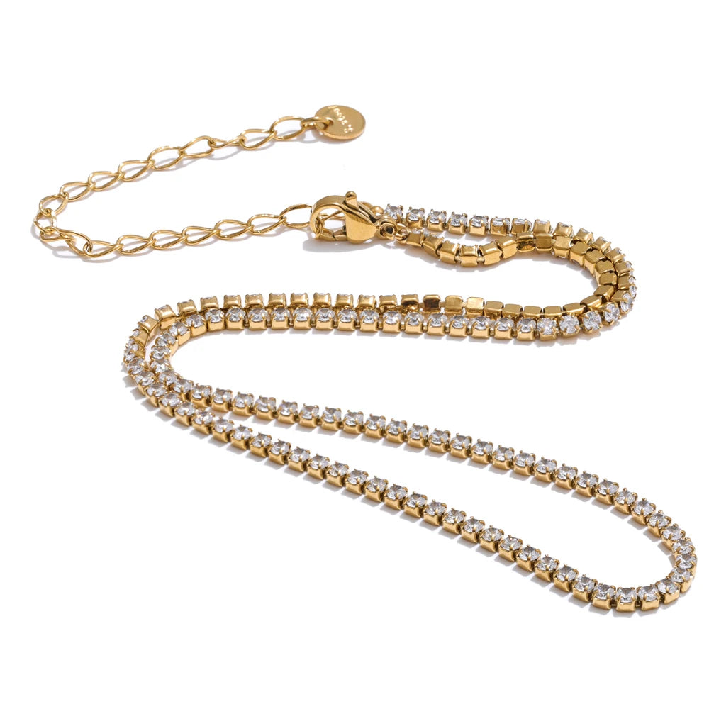 Yhpup Luxury Shiny Cubic Zirconia Chain Necklace Delicate Stainless Steel High Quality Premium Jewelry Accessories YH5309A Gold