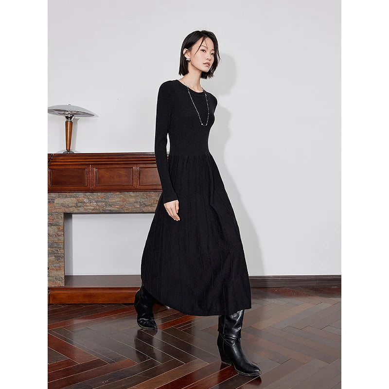Vestido Midi de Malha Cinza Manga Longa para Inverno