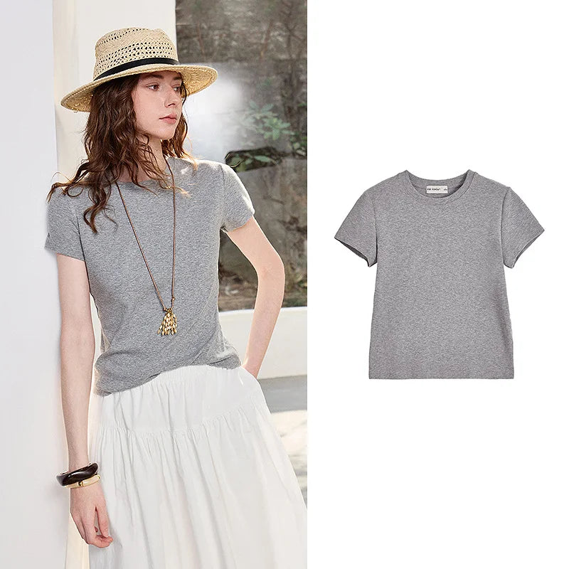 Camiseta Feminina Cropped Slim de Algodão