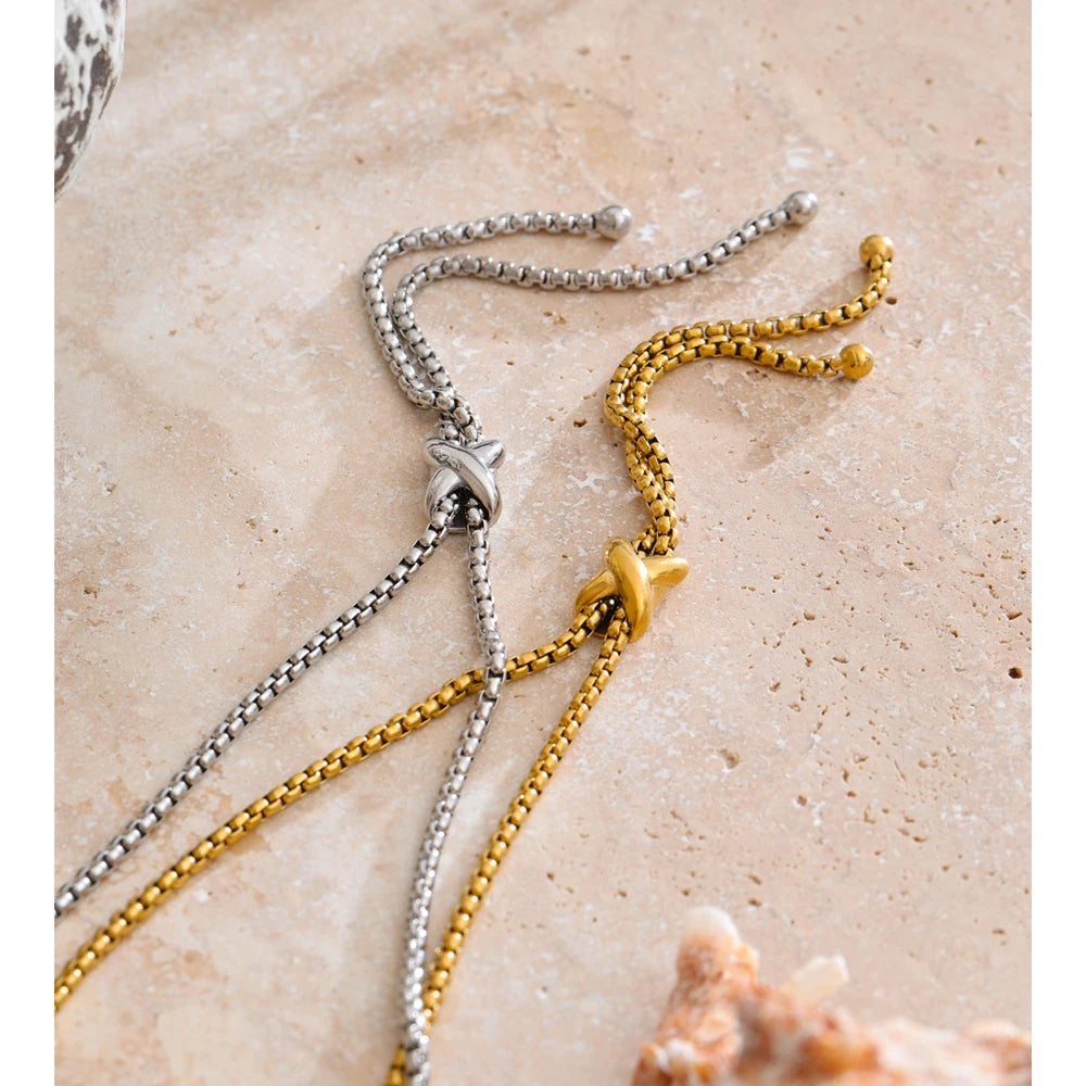 Yhpup Distinctive Stainless Steel Adjustable Long Chain Drop Necklace 16K PVD Plated Stain Less Metal Trending Jewelry New