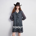 Vestido Boho Curto Xadrez Manga 3/4