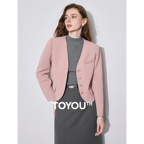 Blazer Feminino Curto com Decote V e Botão