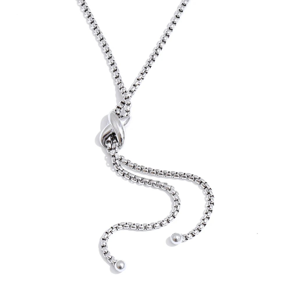 Yhpup Distinctive Stainless Steel Adjustable Long Chain Drop Necklace 16K PVD Plated Stain Less Metal Trending Jewelry New YH936A Platinum