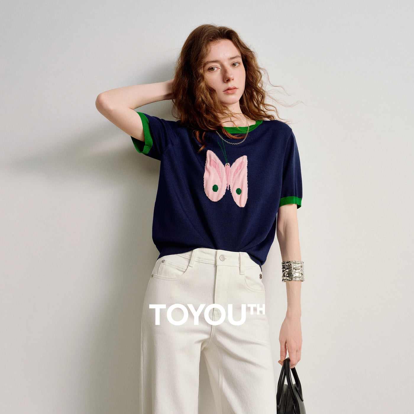 Blusa de Tricô Feminina em Liocel Manga Curta Color Block