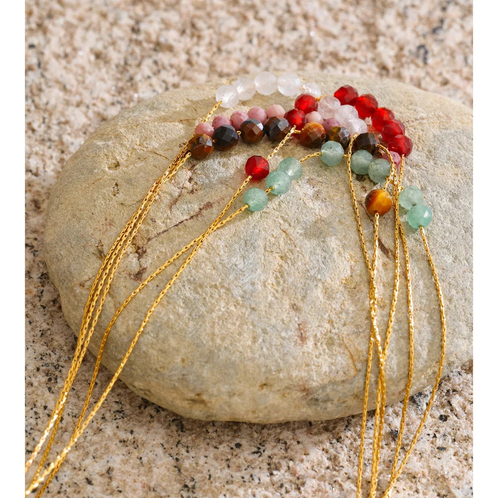 Yhpup Natural Aventurine Agate Tiger Stone Beads Chain Drop Necklace High Quality Fashion Collar Jewelry Gala Gift Wholesale