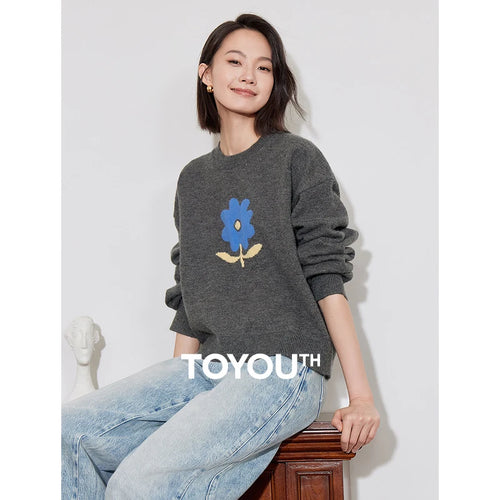 Suéter Feminino Floral Jacquard Grosso para Inverno