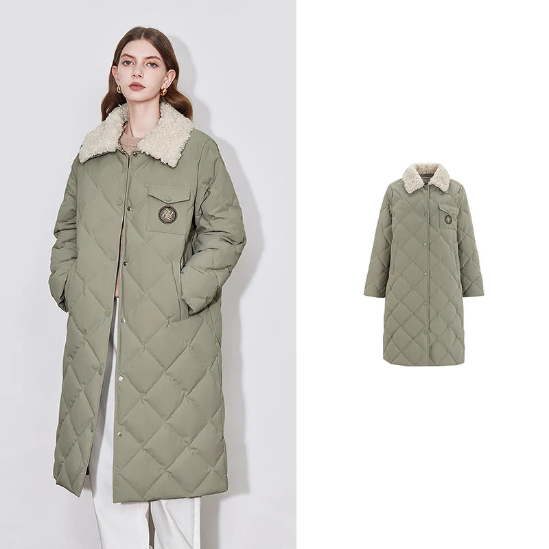 Casaco Feminino Longo com Gola de Pelo Green