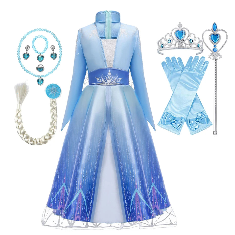 Vestido Feminino Infantil Elsa Frozen Para Meninas de 3-10 anos Vestido + Acessórios B