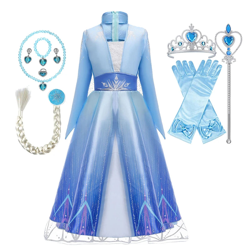 Vestido Feminino Infantil Elsa Frozen Para Meninas de 3-10 anos