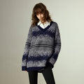 Suéter Fair Isle Alongado com Decote V