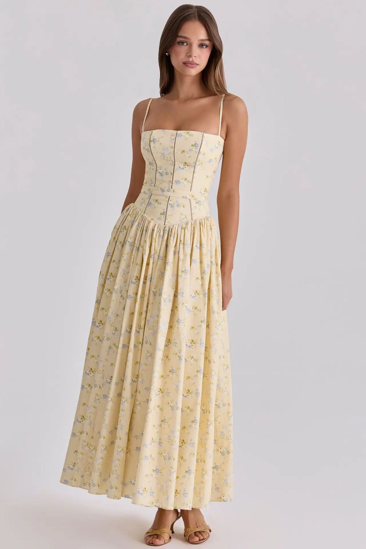 Mingmingxi Women Long Floral Print Spaghetti Strap Maxi Dress Summer Elegant Lace Up Dress Flowy Holiday Party Beach Wear Dress