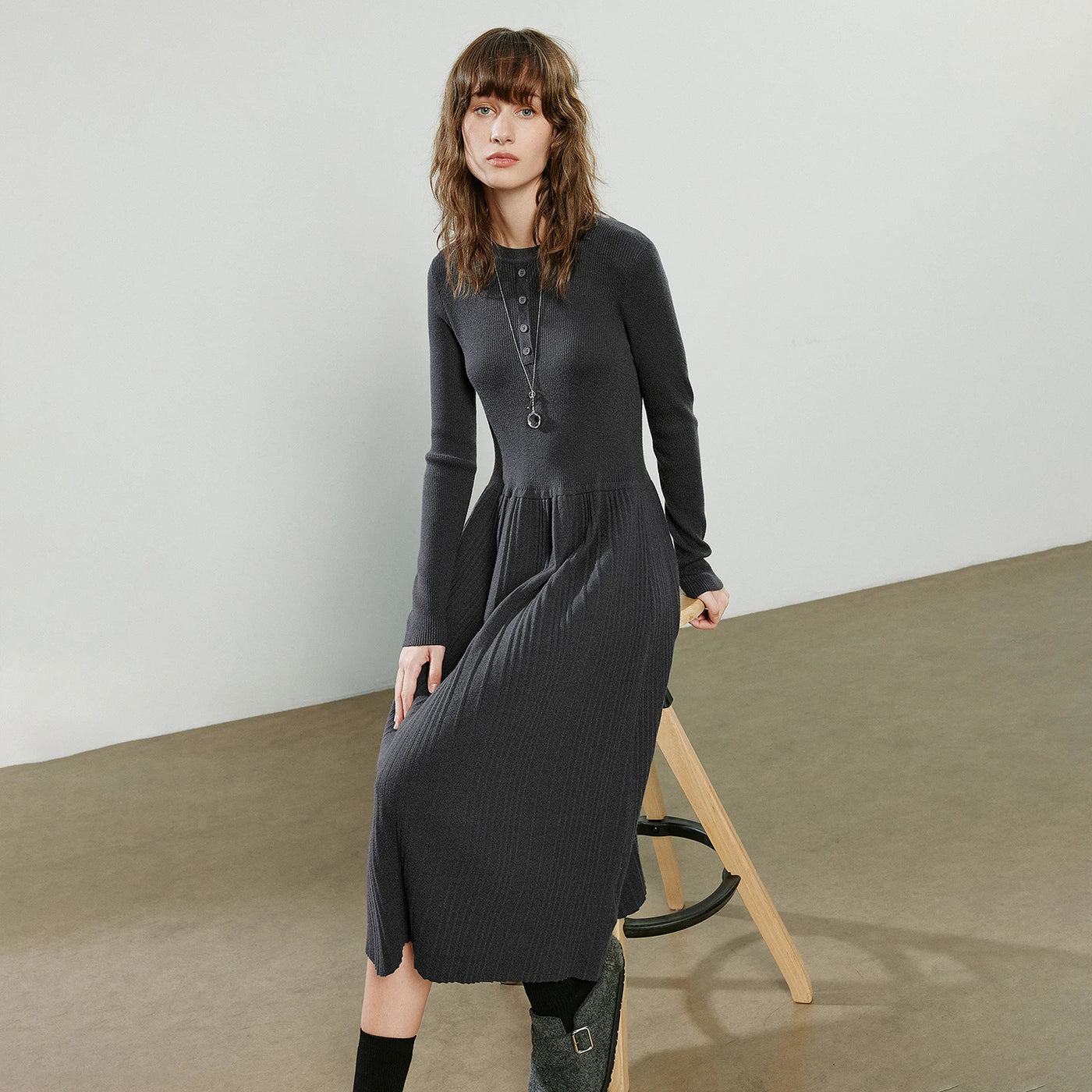 Vestido Midi de Malha Ajustado para Inverno