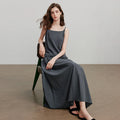 Vestido Midi de Viscose com Decote Quadrado e Pregas