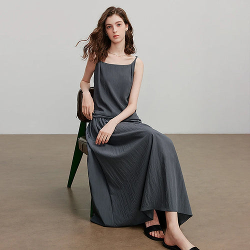 Vestido Midi de Viscose com Decote Quadrado e Pregas