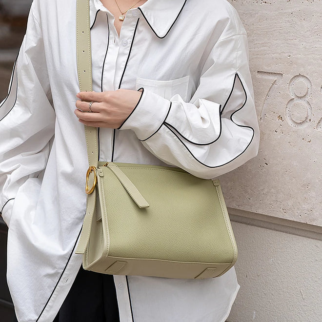 Bolsa Transversal Feminina em Couro Legítimo Vintage Grande Capacidade
