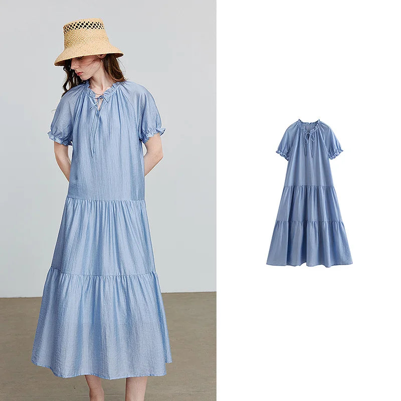 Vestido Jeans Midi Manga Curta