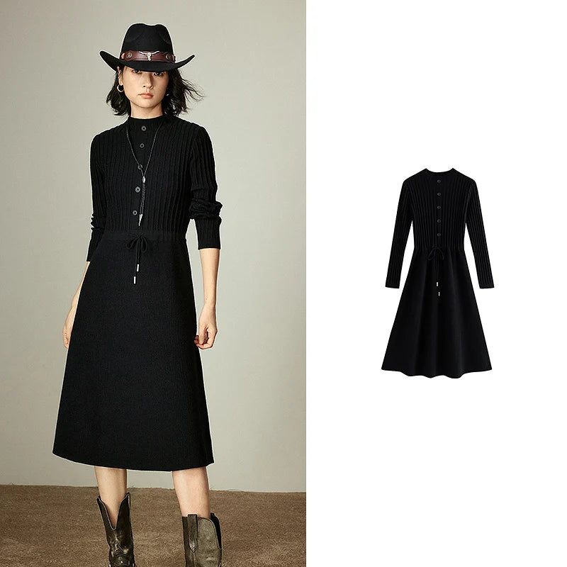 Vestido de Malha Midi Preto Manga Longa Aconchegante