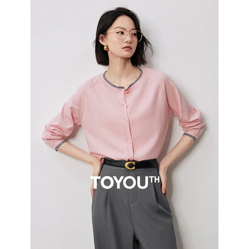 Cardigan Bicolor com Gola Redonda e Botões
