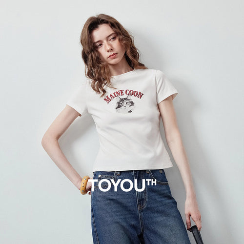 Camiseta Feminina Slim com Estampa de Gato Retrô