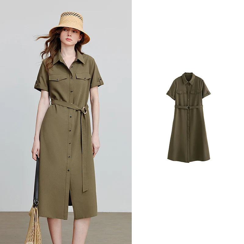 Vestido Chemise Midi com Cinto