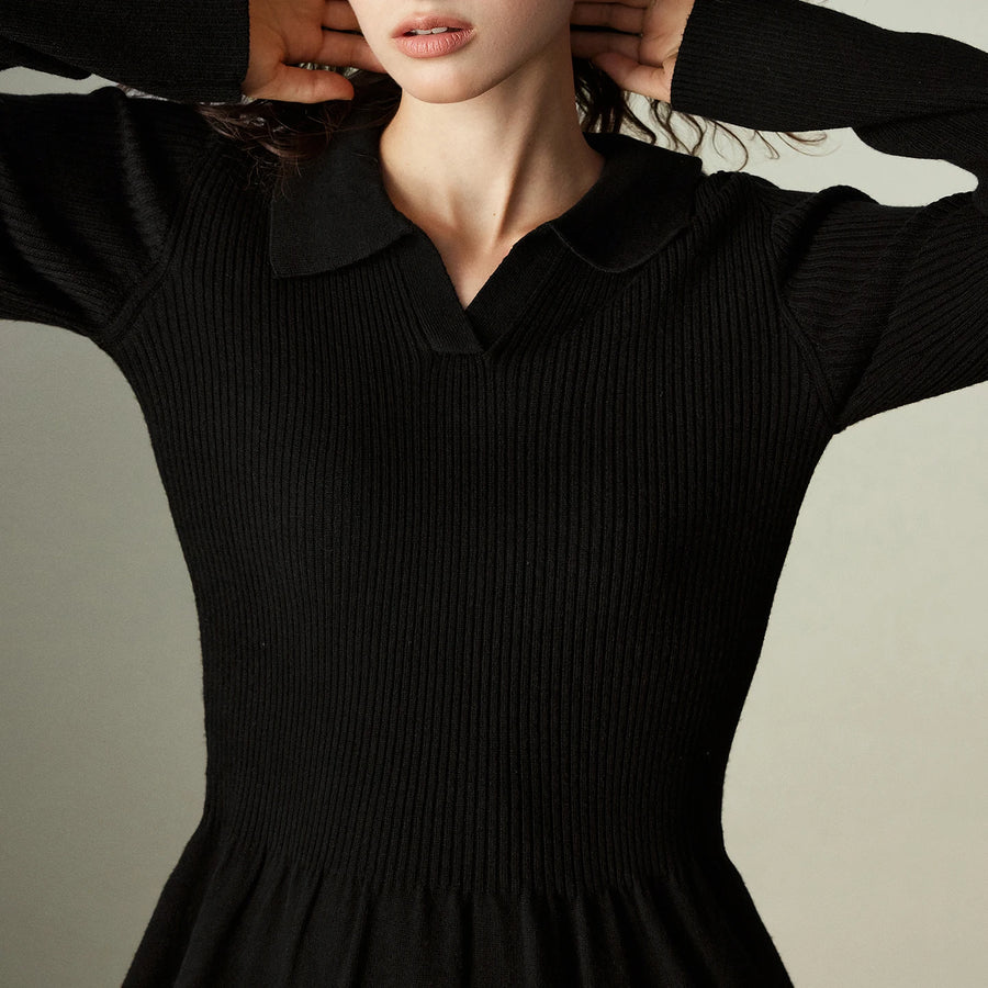 Vestido de Malha Midi Preto Manga Longa