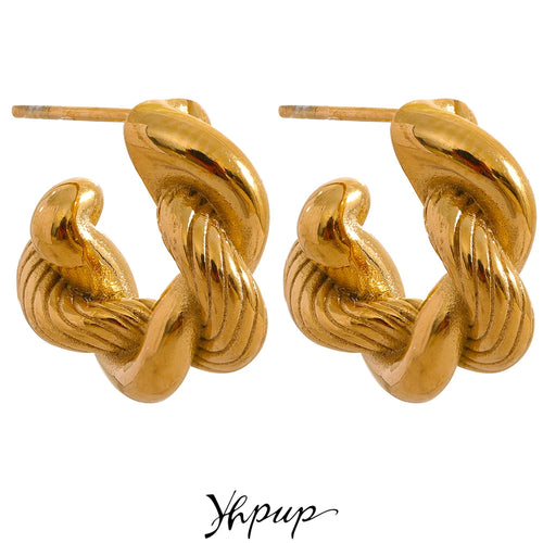 Yhpup 316L Stainless Steel Geometric Twisted Fashion Hoop Earrings for Women 18k Gold Plated Rust Proof Stylish Charm Jewelry