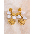Yhpup Baroque Imitation Pearls Heart Love Drop Dangle Manual Earrings Golden PVD Plated Stainless Steel Charm Statement Jewelry