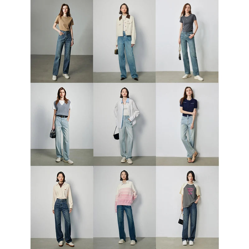 Calça Jeans Feminina Reta Cintura Alta com Bordado