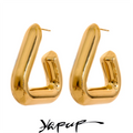 Yhpup Stainless Steel Triangle Hoop Earrings Chunky Metal Texture Prevent Allergy Waterproof Temperament Jewelry for Women Gift