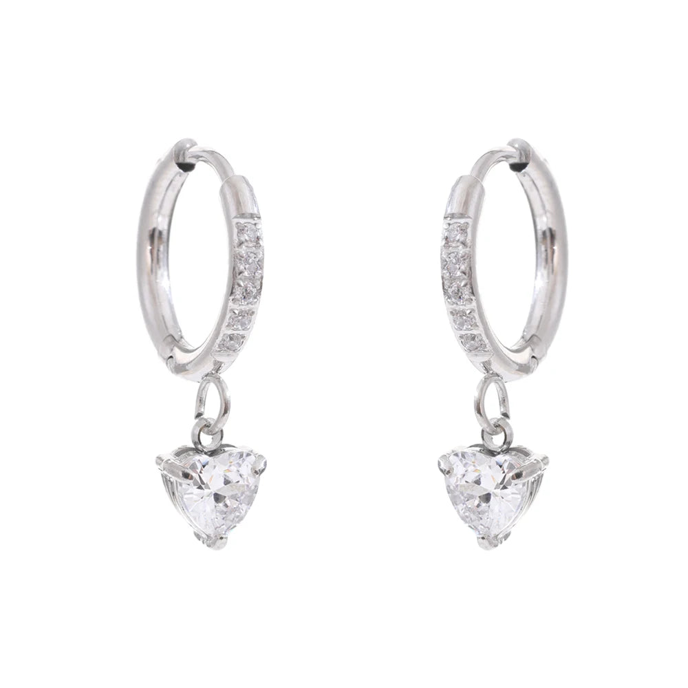 Brinco Pendente Coração e Flor com Zircônia