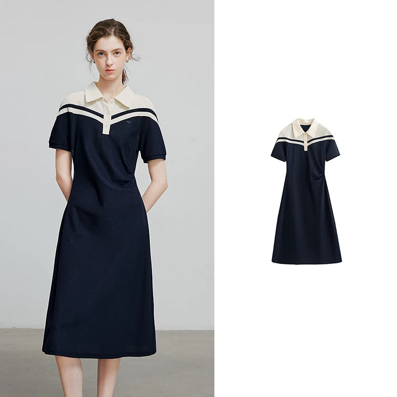 Vestido Chemise Midi com Bordado e Manga Curta Navy Bule