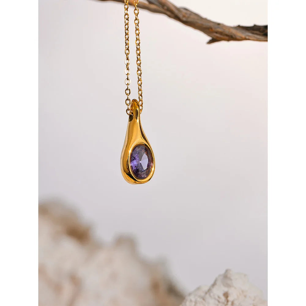 Colar Feminino Gota com Zircônia em Aço Inoxidável