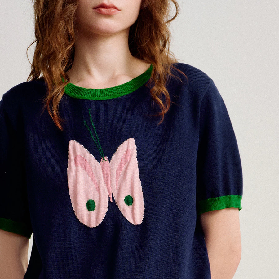 Blusa de Tricô Feminina em Liocel Manga Curta Color Block