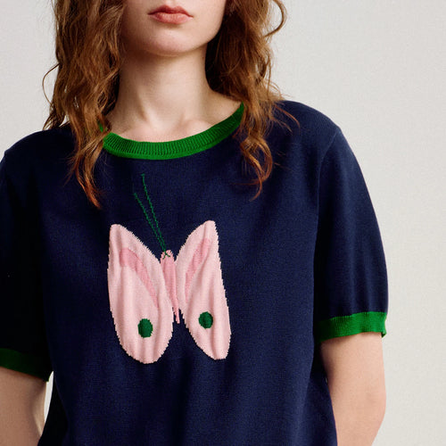 Blusa de Tricô Feminina em Liocel Manga Curta Color Block
