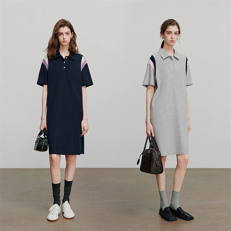 Vestido Chemise Curto com Recortes Contrastantes