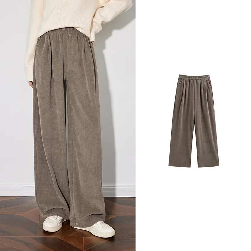 Calça Wide Leg Feminina de Inverno com Cós Elástico