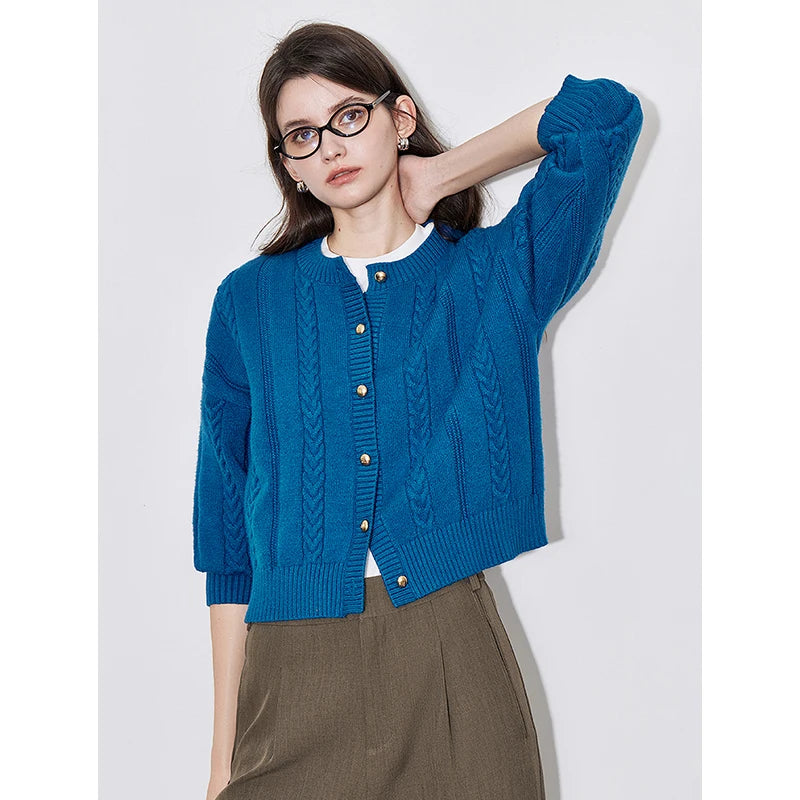 Cardigan Feminino de Tricô Manga Longa com Botões