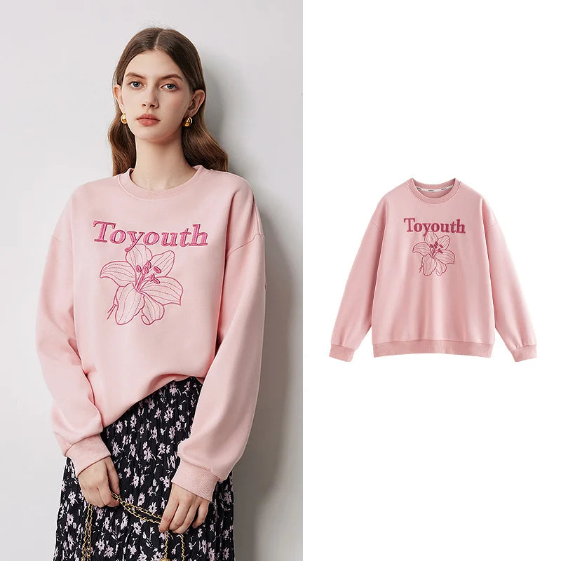 Moletom Feminino com Bordado Floral e Letras