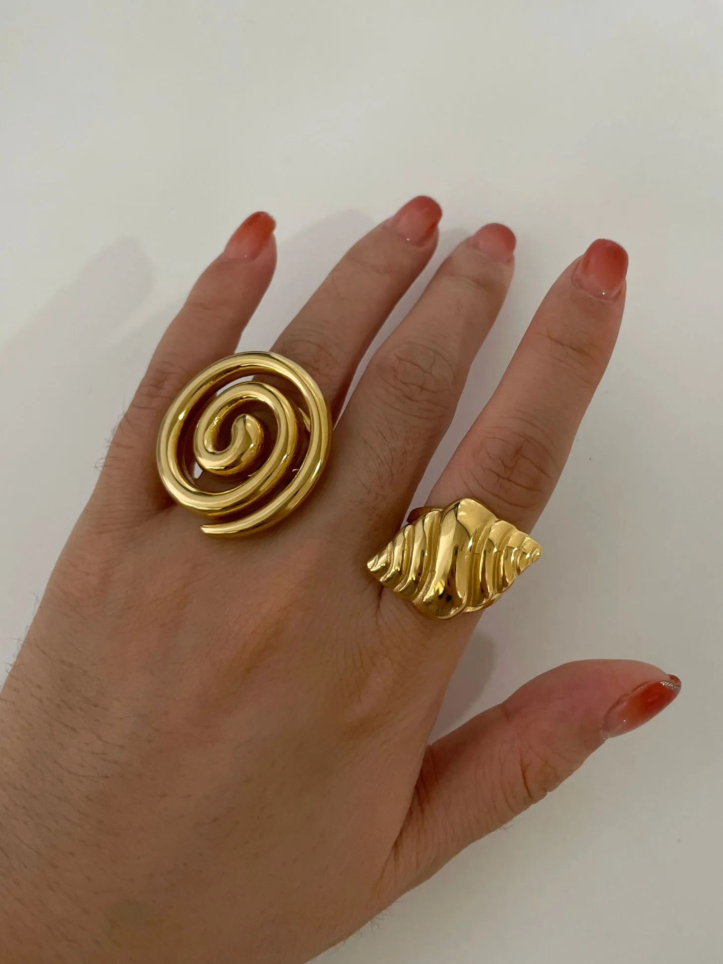 Anel Aberto Croissant e Concha com Banho Ouro 18K