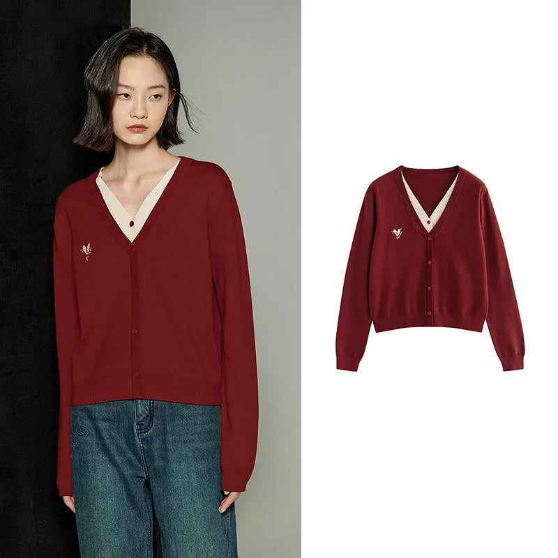 Cardigan Feminino Efeito Duas Peças com Decote V