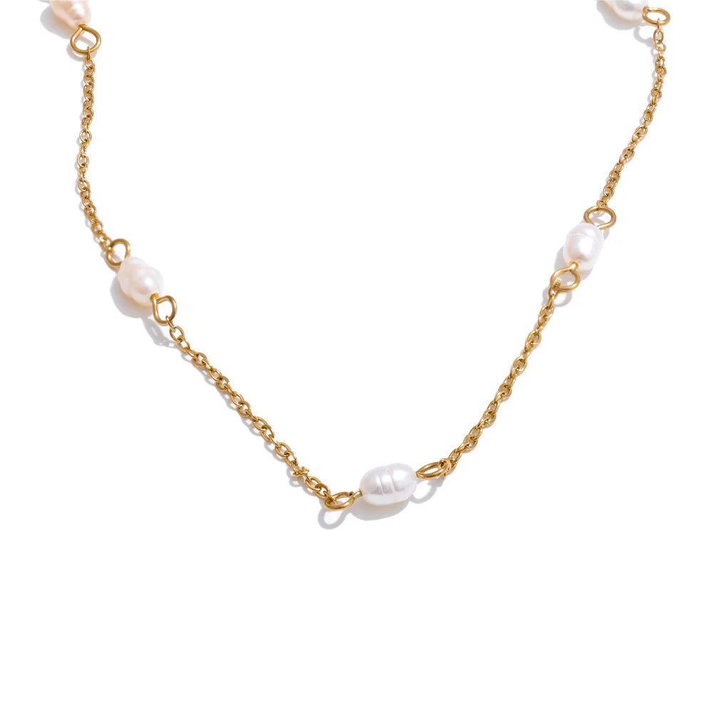 Colar Feminino Gota com Pérola em Aço Inoxidável 15 YH2003A Gold