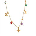 Yhpup Colorful Waterproof Natural Stone Flower Drop Stainless Steel Chain Aesthetic Necklace Fashion Collar Jewelry for Women YH2390A Gold