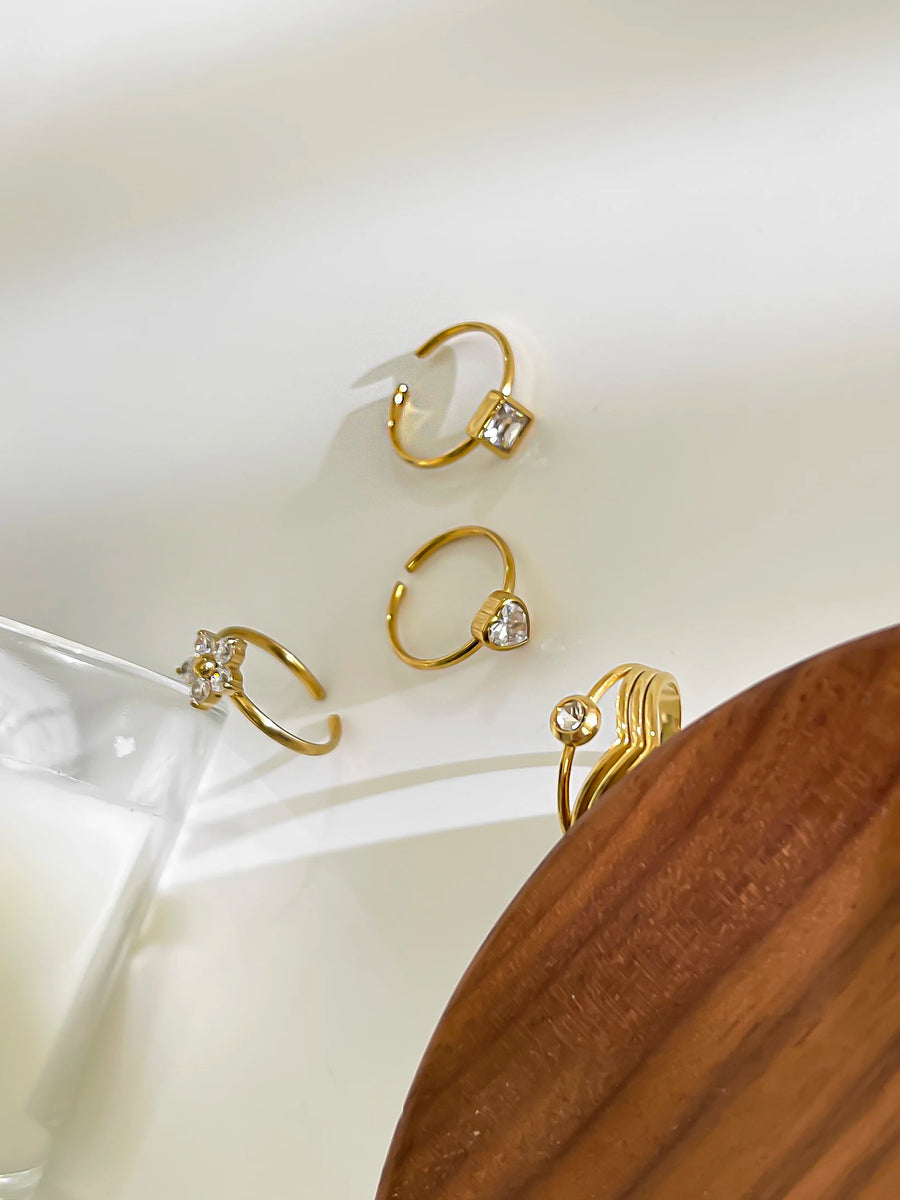 Conjunto de Anéis Abertos com Cristais e Formas Geométricas