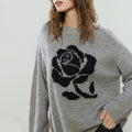 Suéter de Lã com Jacquard de Rosas
