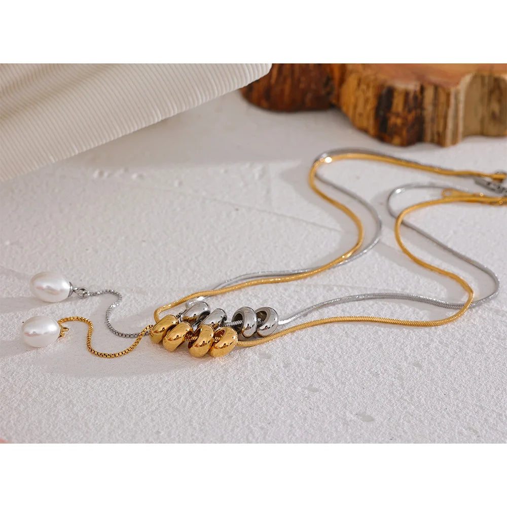 Colar Feminino Redondo com Pérola em Aço Inoxidável 5