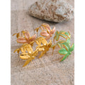 Yhpup Green Pink Enamel Golden Flower Huggie Earrings for Women Exquisite Stainless Steel Daily Versatile Fashion Jewelry Gift